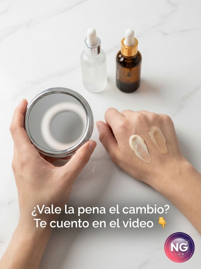 Pieza UGC de belleza: comparativa de texturas de dos sérums en la mano