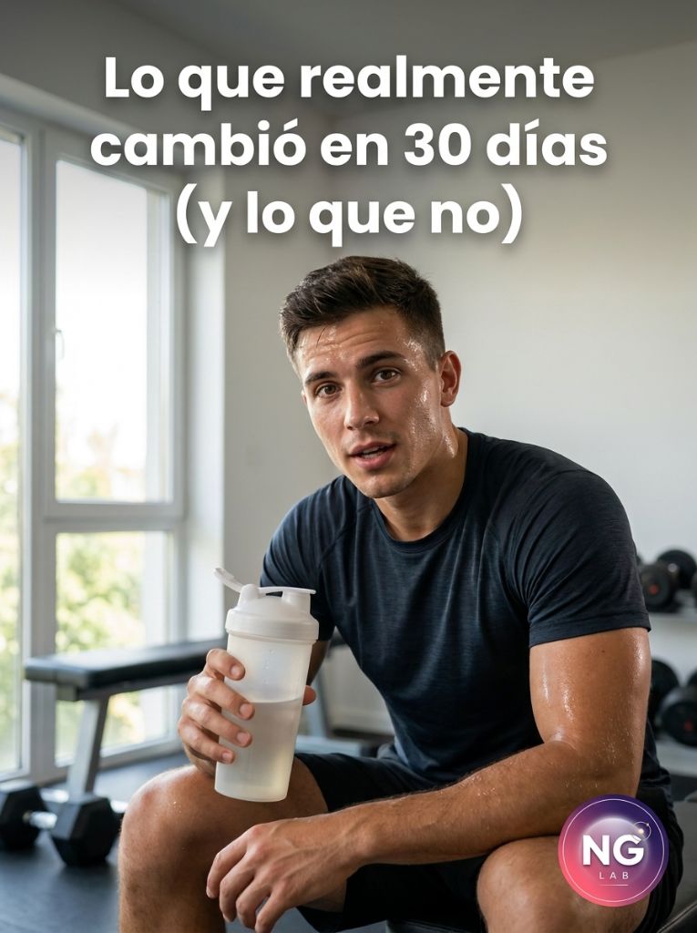 Pieza UGC de wellness: modelo virtual de IA con shaker en el gimnasio